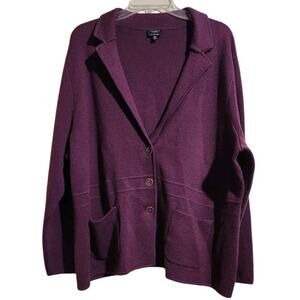 Talbots 3X Petite Pure Merino Wool Cardigan Sweater Plum Button Pockets Plus Sz